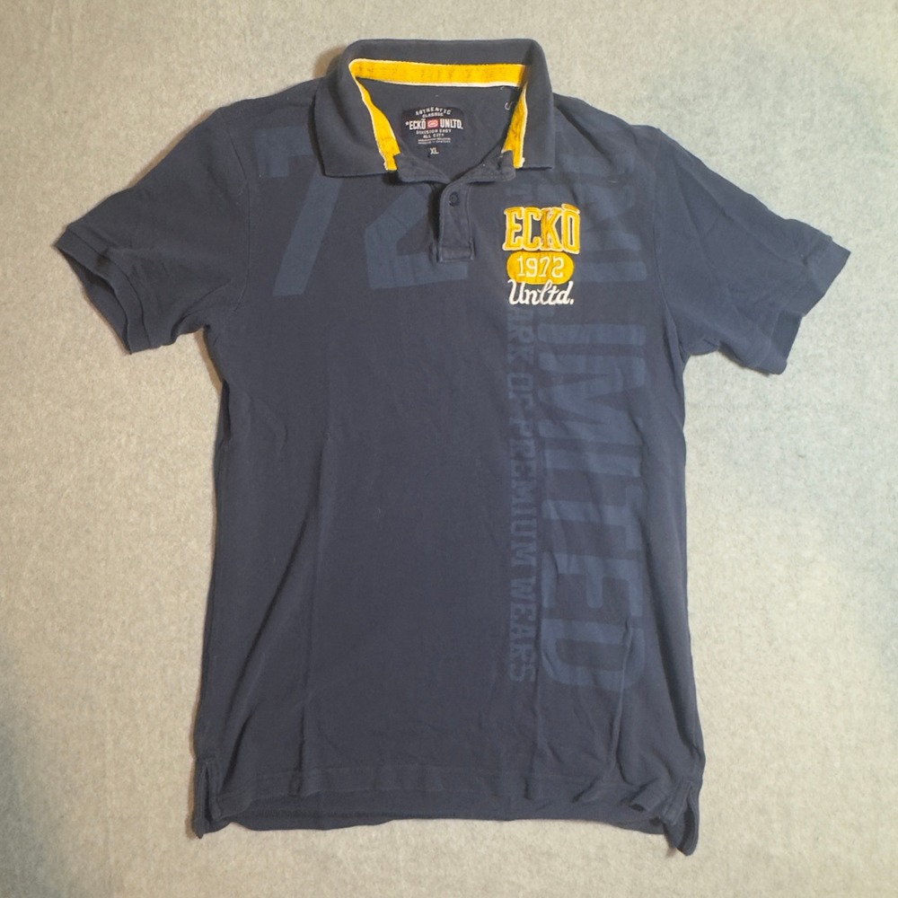 Ecko Unltd Mens XL Navy Blue Polo Shirt Short Sleeve Y2K Streetwear Vintage